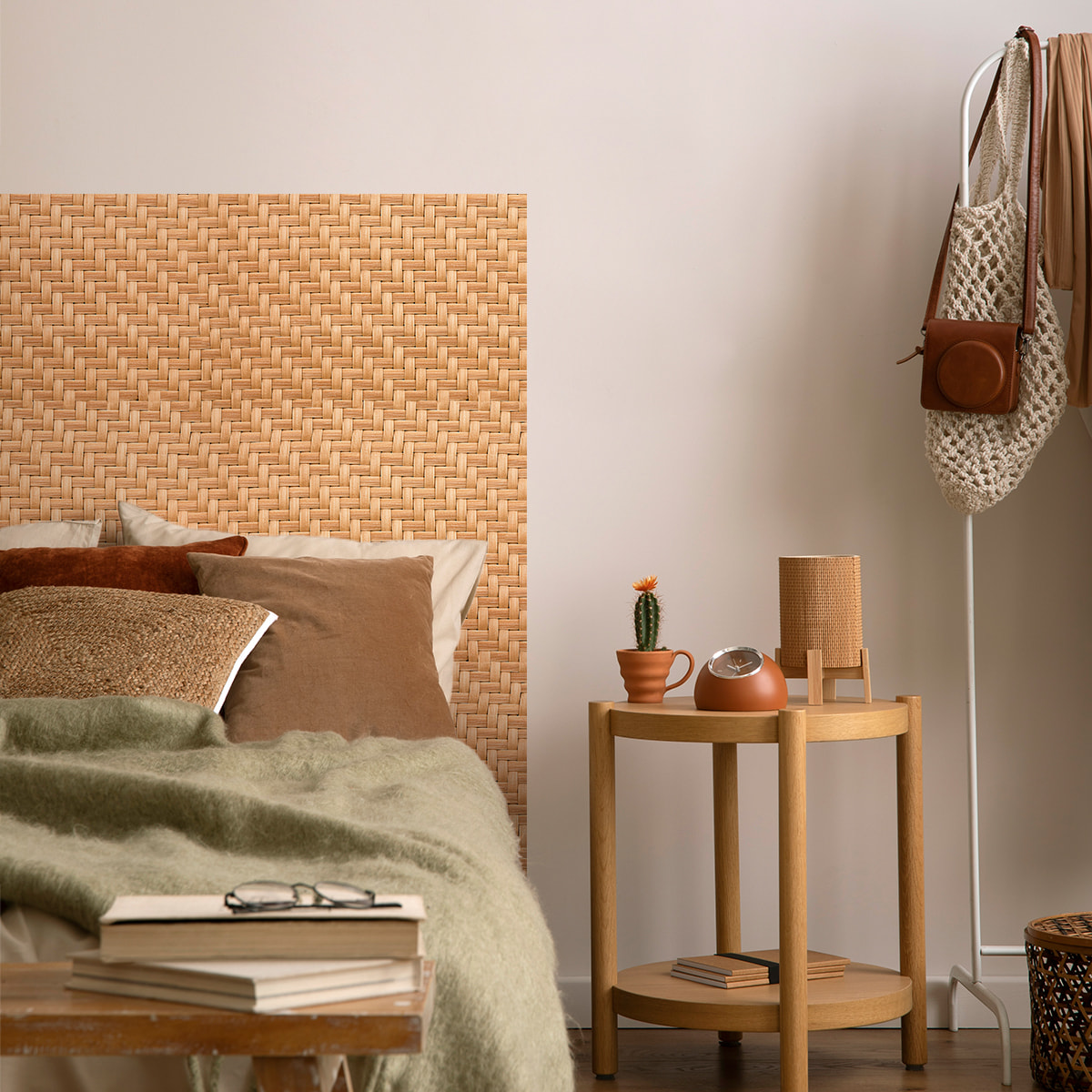 Rouleau revêtement adhésif vinyle au mètre - Sticker mural tête de lit - ROTIN TRESSÉ NATUREL