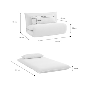 Chauffeuse convertible 2 places en bouclette texturée blanc cassé L 120 x P 80 x  H 66 cm - Fleeep