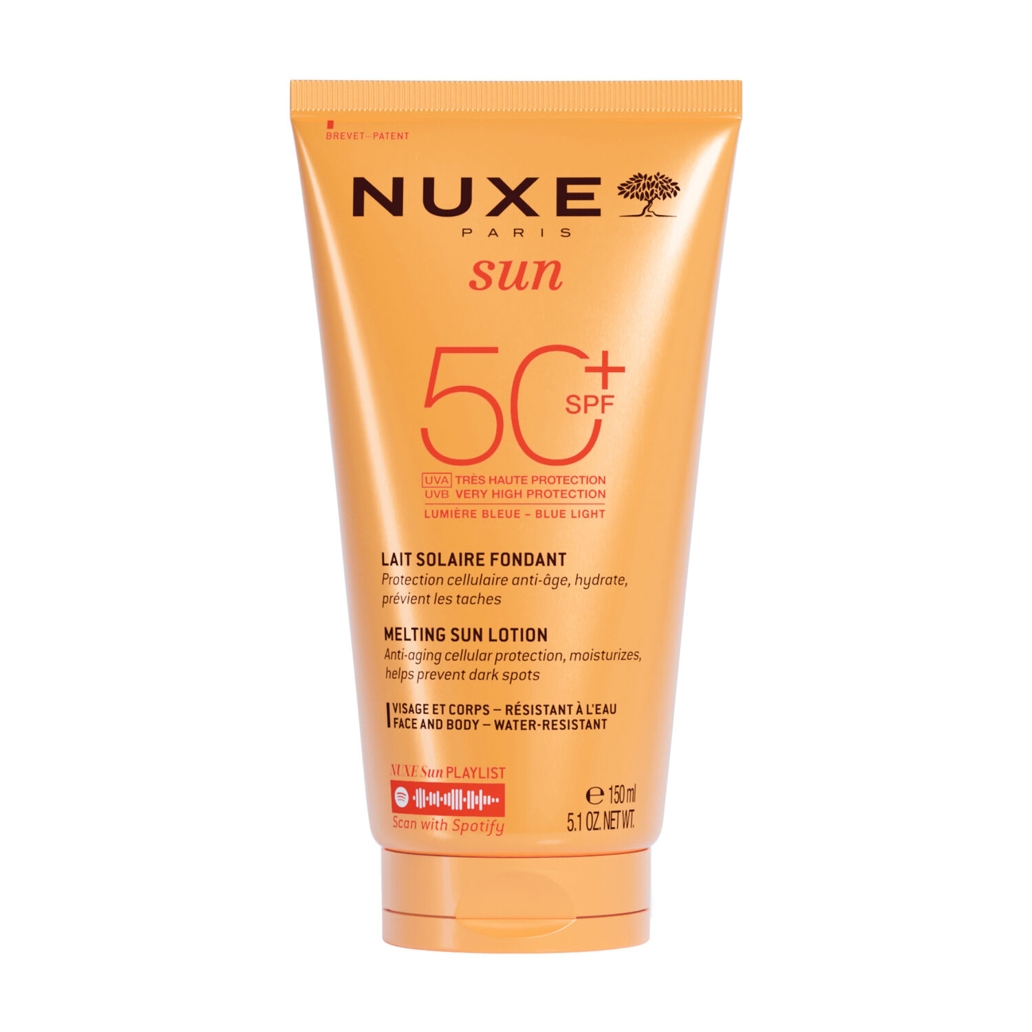 Nuxe Sun  - Lait Solaire Fondant Haute Protection SPF50 - Visage et Corps - Tous types de peaux - 150ml