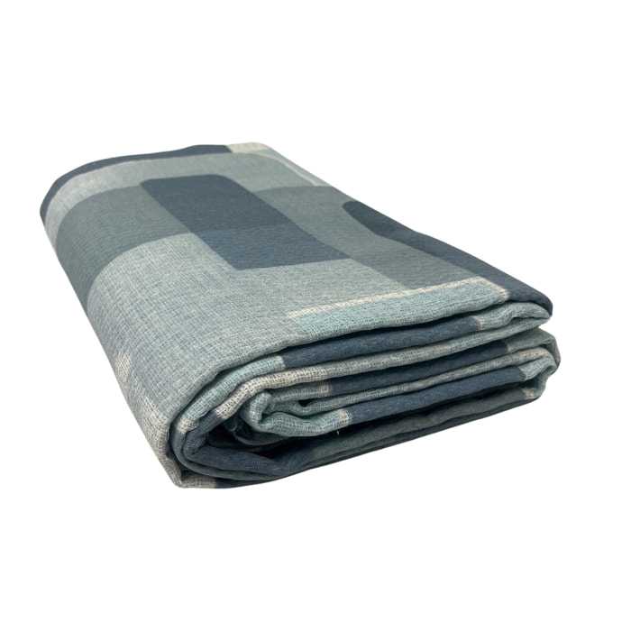 Copriletto Piquet 100% Cotone Made in Italy Fantasia Geometrica Disegno Brick Azzurro