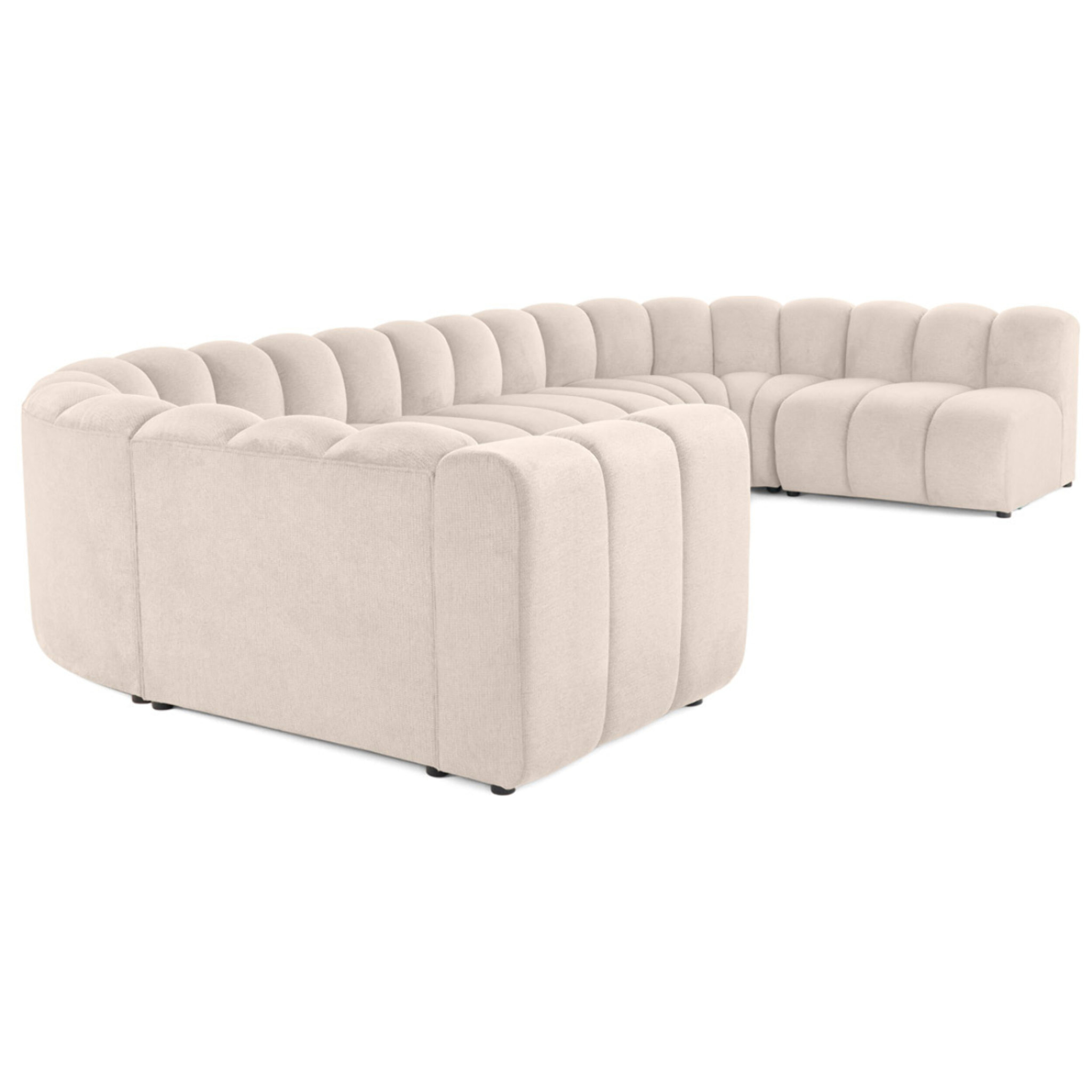Debbie - canapé modulable panoramique d'angle droit 7 places en tissu texturé - Beige