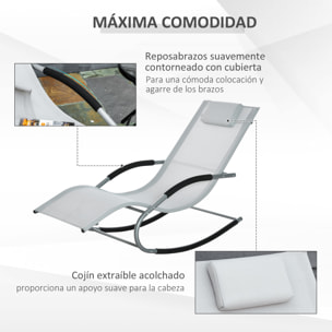 Tumbona Mecedora de Jardín con Reposacabezas Reposabrazos 63x148x85 cm Gris