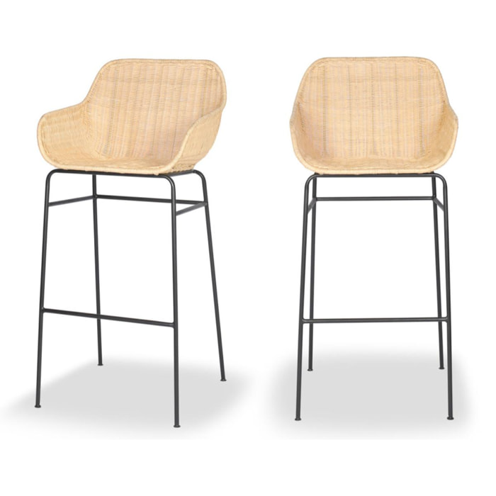 Somba - Lot de 2 fauteuils de bar en rotin tressé 75cm - Couleur - Naturel