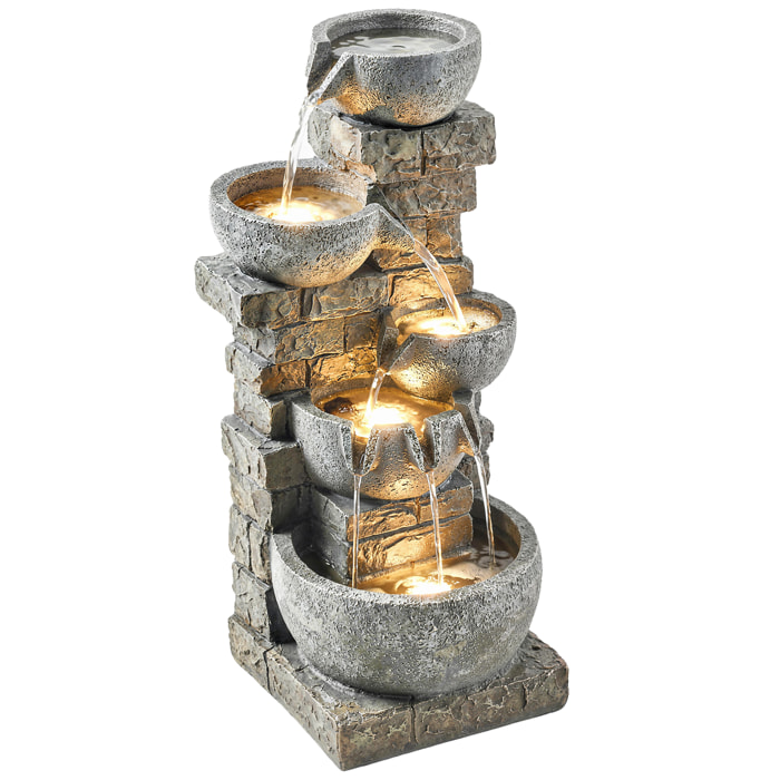 Fuente de Agua Decorativa con Iluminación LED y Bomba, Fuente de Jardín Exteror en Cascada de 5 Niveles, Resistente a la intemperie, para Jardín, Patio, Terraza, 34x36x80 cm, Multicolor
