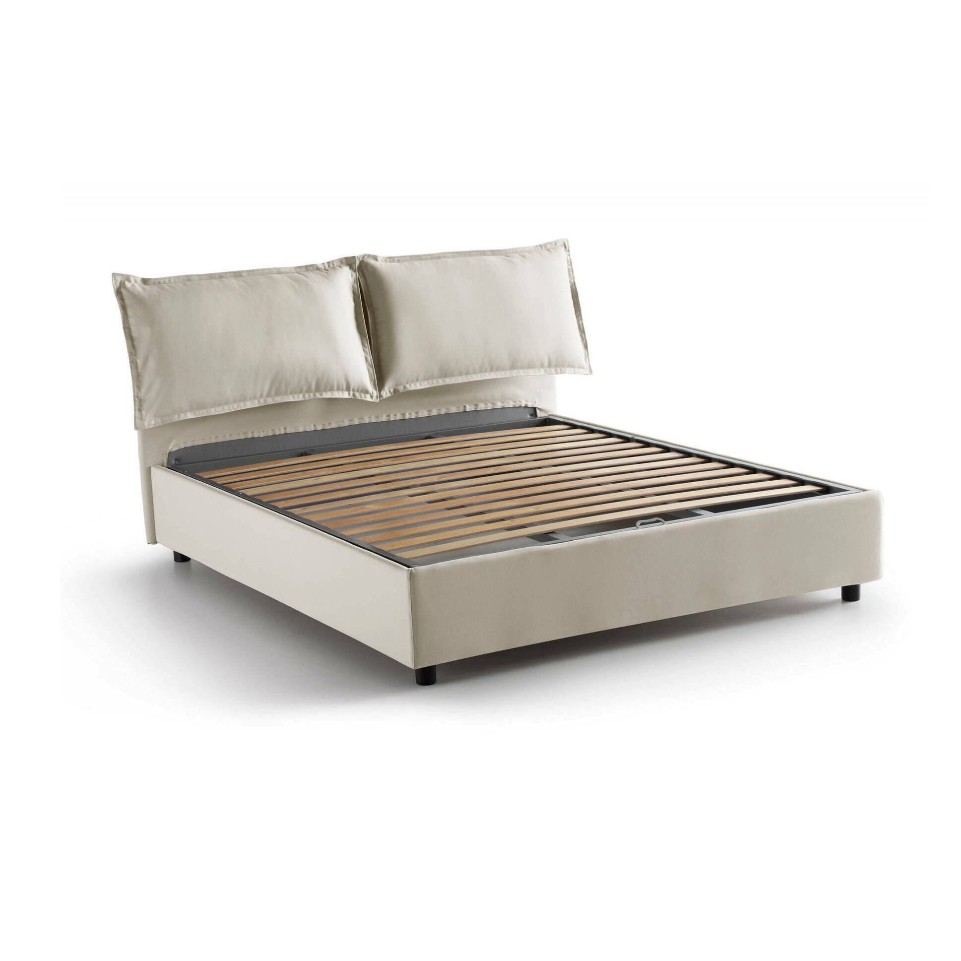 Letto matrimoniale Anjin, Letto contenitore con rivestimento in tessuto, 100% Made in Italy, Apertura frontale, adatto per materasso Cm 160x190, Beige