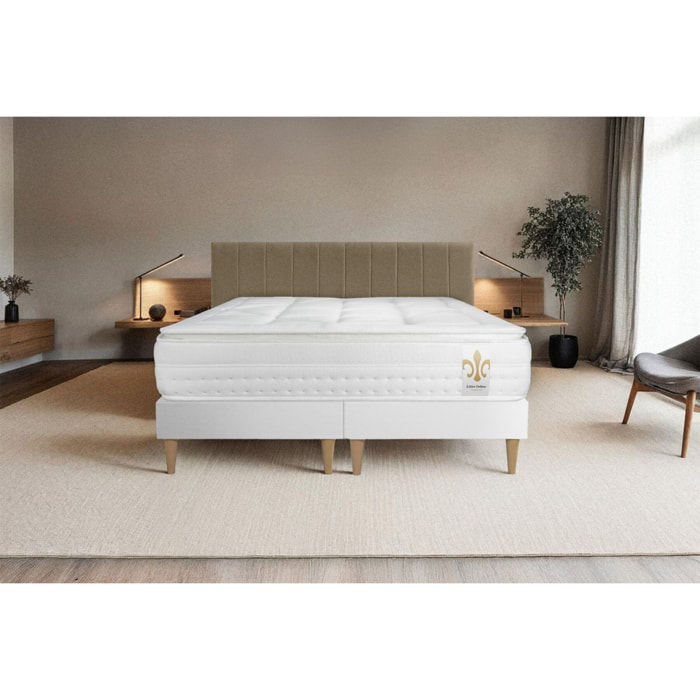 Ensemble Matelas Vingt-Huit PLUS - 28cm - Ressorts ensachés et mémoire de forme - Technologie hôtelière - Sommier Tapissier Blanc
