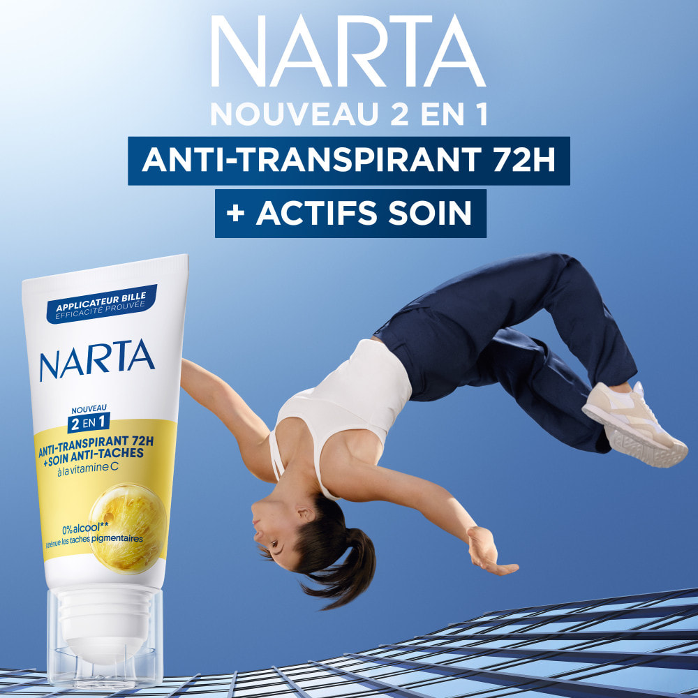 Narta Tube Roll-On Anti-Transpirant 72H + Soin Anti-Taches à la Vitamine C 50ml