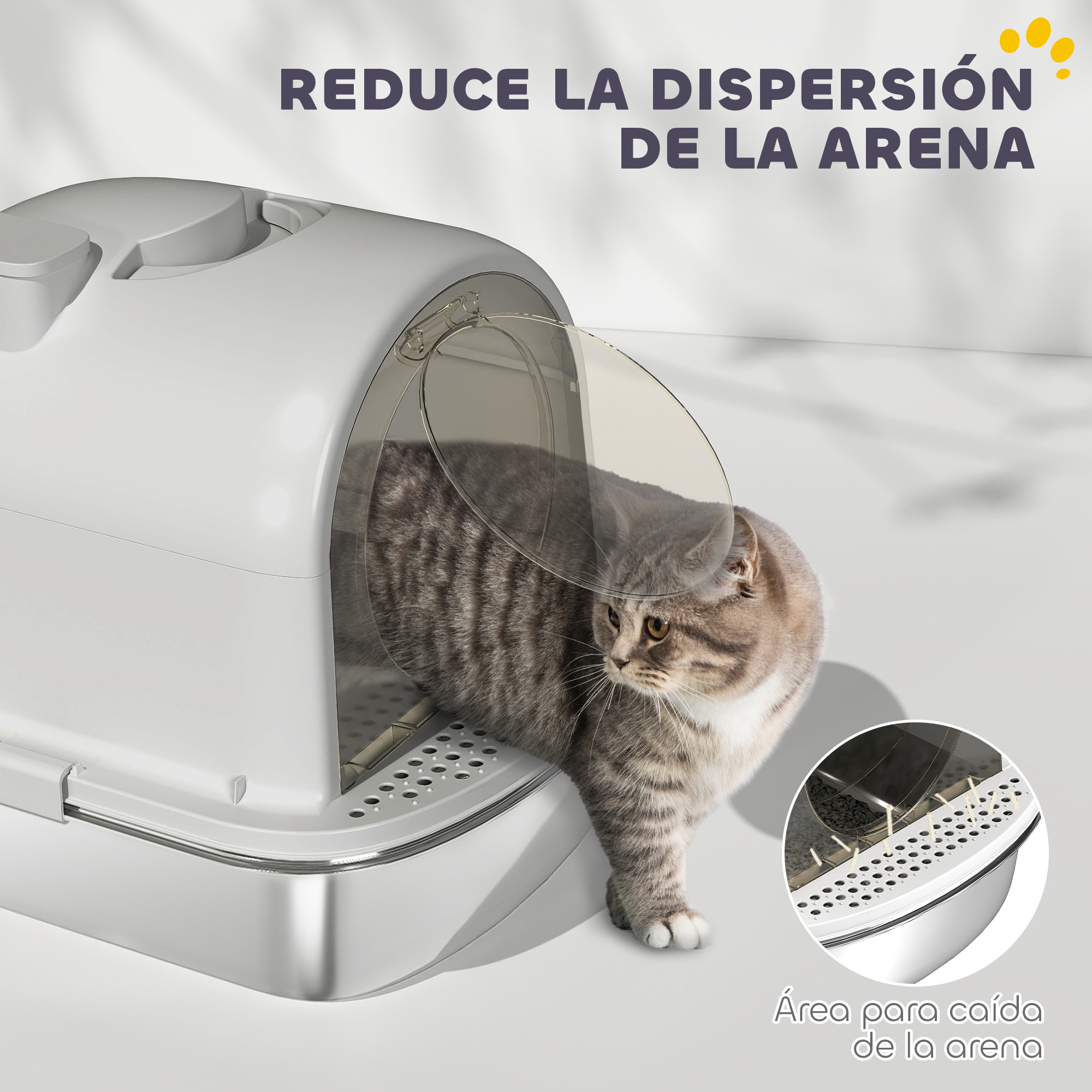 Arenero para Gatos de Acero Inoxidable con Cubierto Caja de Arena para Gatos Arenero con Bolsa Desodorizante Pala Fácil de Limpiar 52,4x41,3x39,9 cm Gris