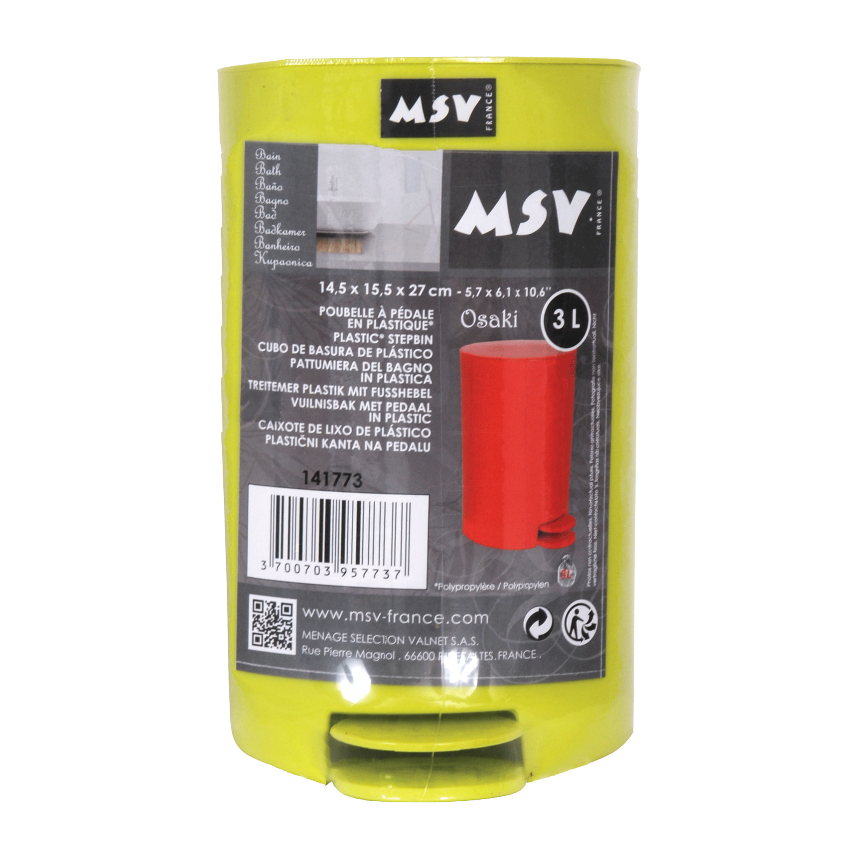 Cubo de basura con pedal Osaki 3 litros en color verde