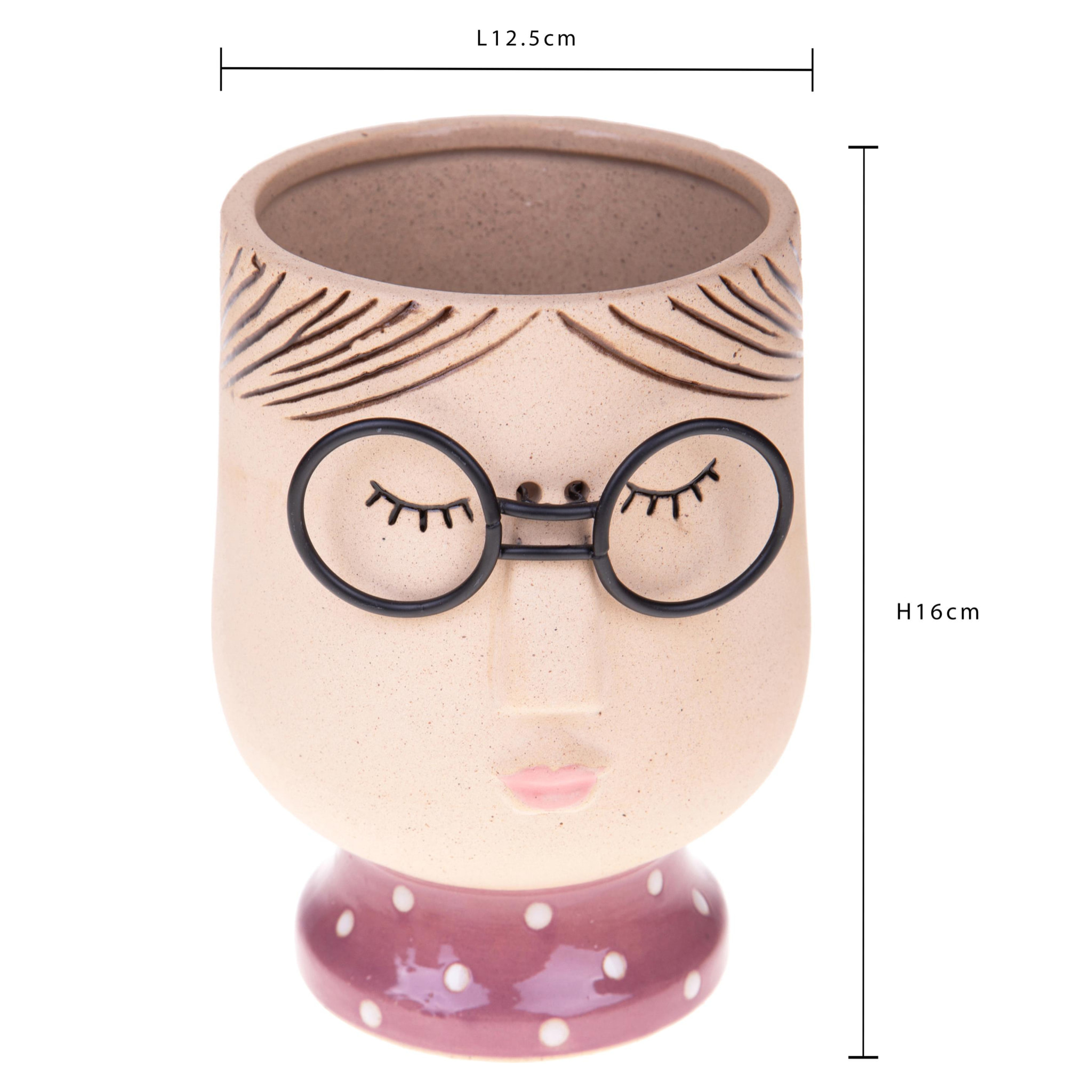 Vaso Testa Donna Con Occhiali - Pezzi 3 - 12,5xH16x11,7cm - Bianchi Dino SpA