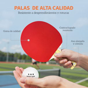 Palas de Ping Pong, Juego de Tenis de Mesa Portátil, con 4 Raquetas de Ping Pong, 8 Pelotas y Estuche de Transporte, para Principiantes, Expertos, Interior y Exterior Rojo