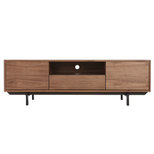 Meuble TV vintage en bois foncé niche ouverte L160 cm MANNY