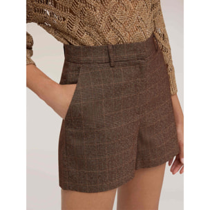 Motivi - Shorts a vita alta fantasia check - Marrone
