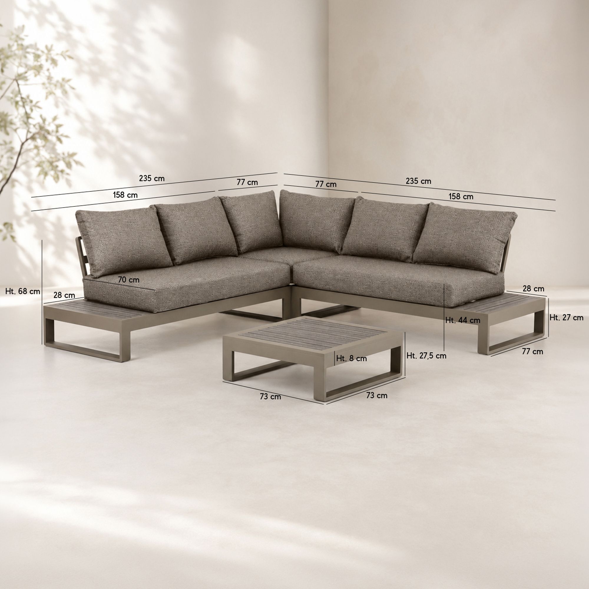 Salon de jardin d'angle 5 places en aluminium et polywood moka MADRAGUE
