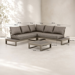Salon de jardin d'angle 5 places en aluminium et polywood moka MADRAGUE