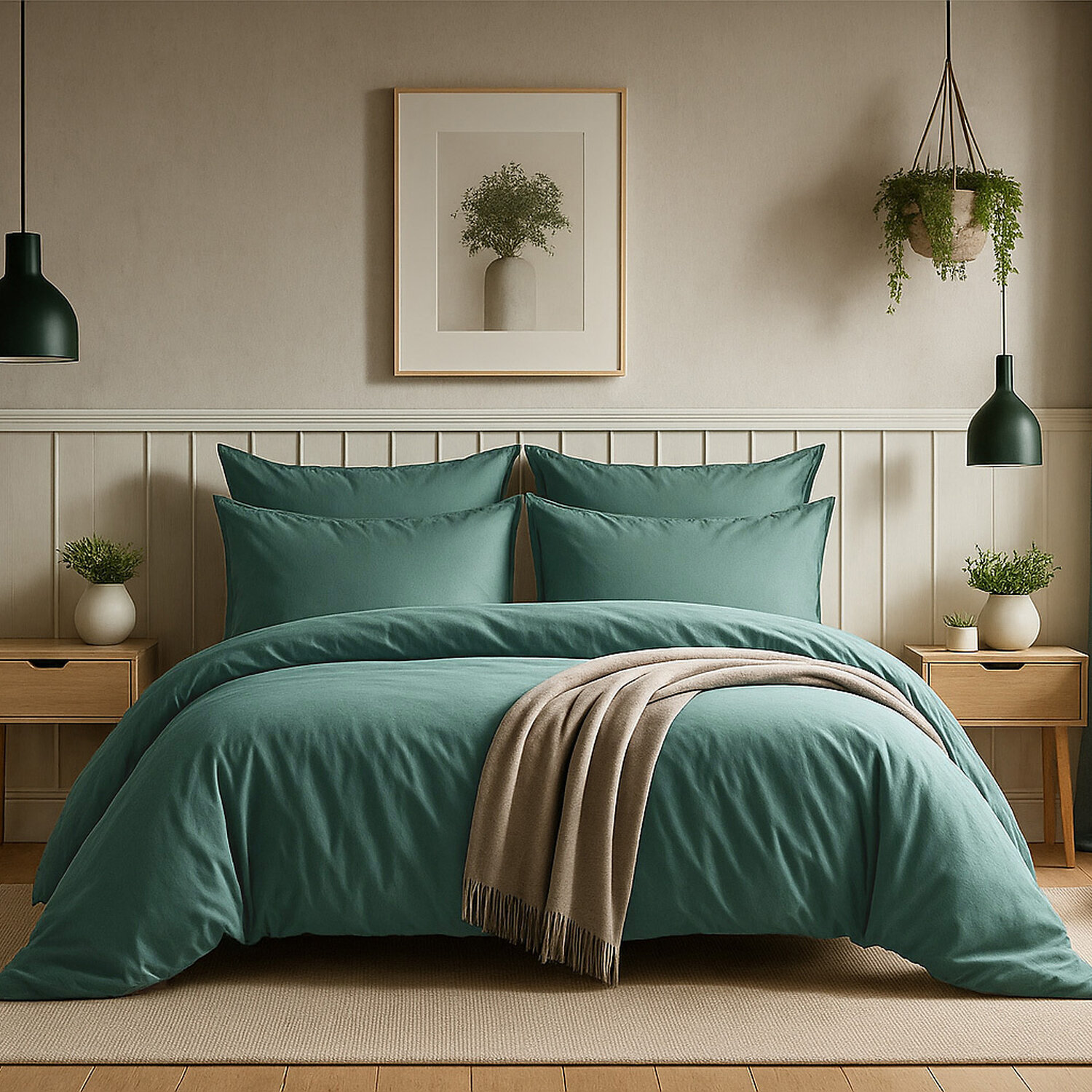 Parure Housse De Couette + 1 taie 100% Coton 57fils Bleu Canard