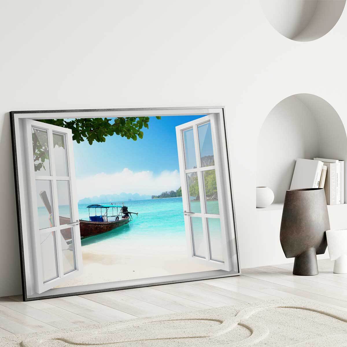 Affiche encadrée fenêtre bateau lagon Affiche + cadre en métal - Noir