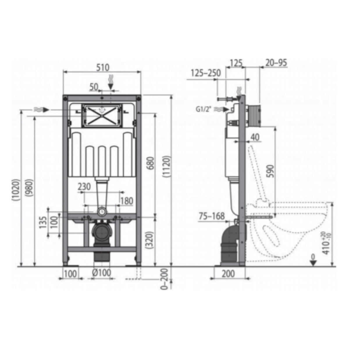 Pack WC bâti-autoportant + WC SAT sans bride fixations invisibles + Abattant softclose + Plaque blanche (SMART-SATrimless-9)