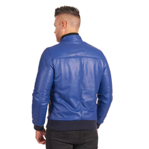 Giubbotto Bomber in pelle bluette naturale effetto liscio