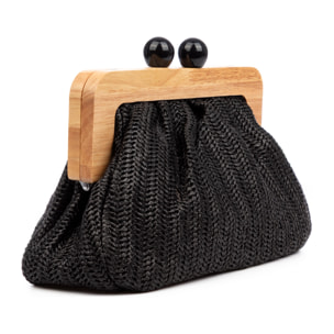 Benestare Bolso bandolera Mujer. Tela con detalles de madera natural y piel sintética.
