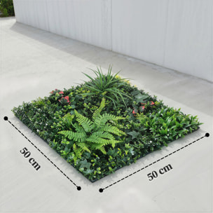 Set de 6 Setos Artificiales Ocultación Jardín, 50x50 cm, Pantallas de Valla de Privacidad Tipo Milán, Fácil Montaje, Anti-UV, para Terraza, Balcón, Exterior, Decoración de Hojas, Verde