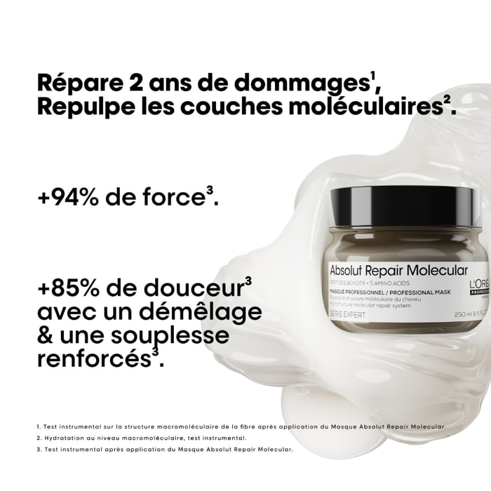 Série Expert Absolut Repair Molecular - Masque Concentré Professionnel sans rinçage - tous types de cheveux abîmés 250 ml