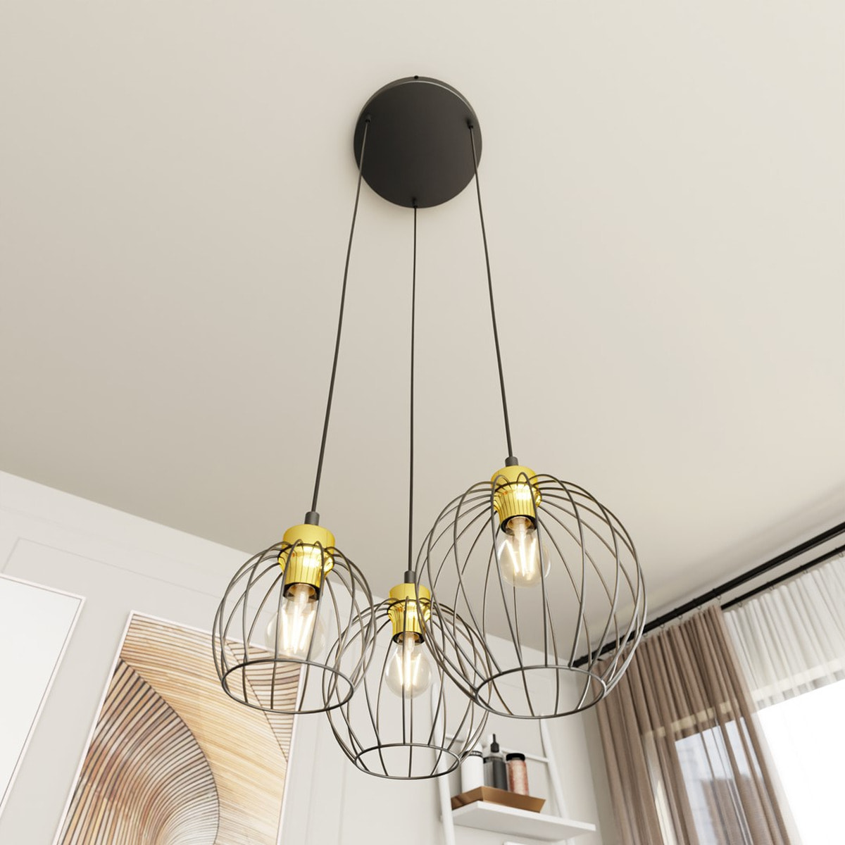 Lampada a sospensione NANDO in acciaio nero e oro