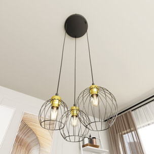 Lampada a sospensione NANDO in acciaio nero e oro