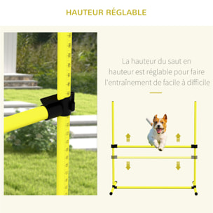 Agility sport pour chiens set de 4 obstacles professionnels avec système de maintien au sol sac transport fourni jaune noir