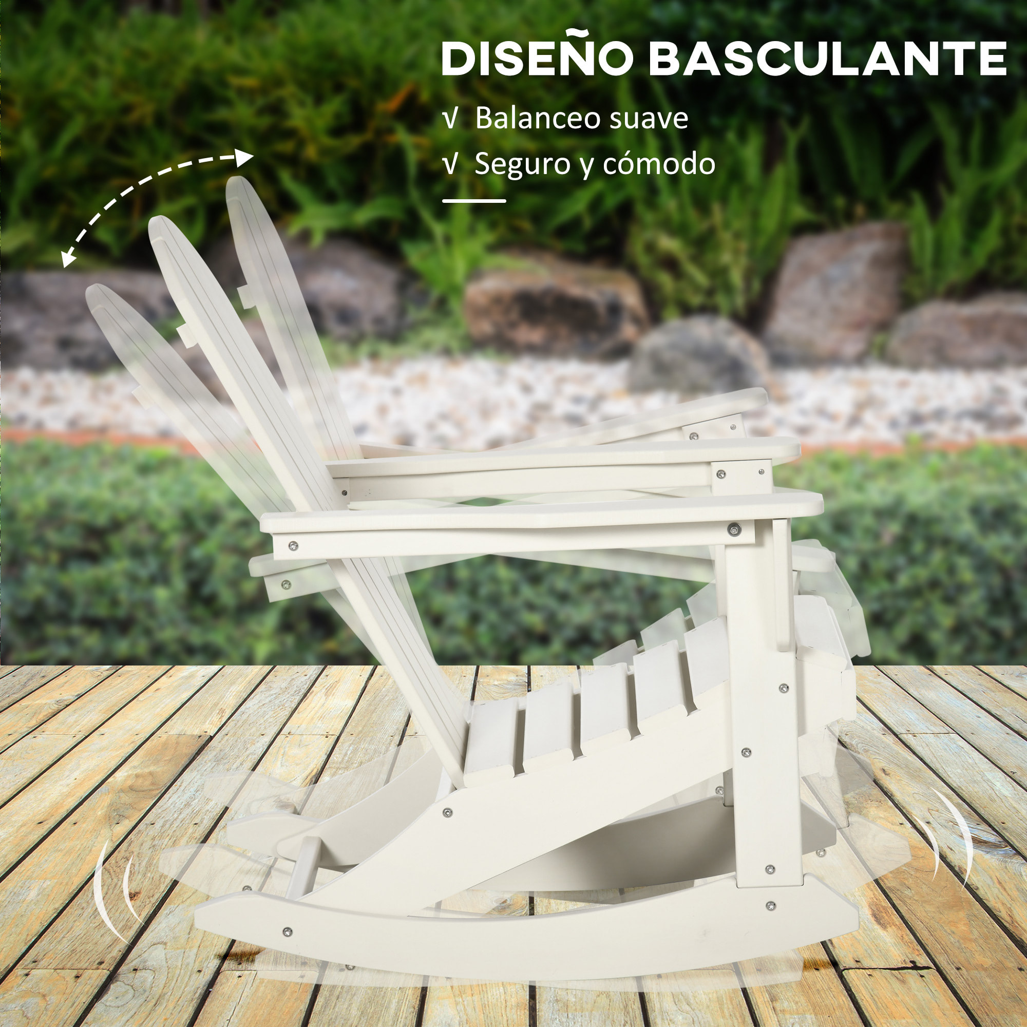 Silla Mecedora de Jardín de Estilo Adirondack para Patio 73,5x93x91,5 cm Blanco