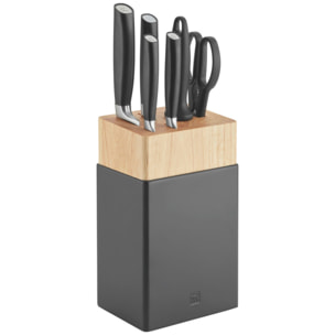 7-pcs, Bloc de couteaux, Argent, Noir mat
