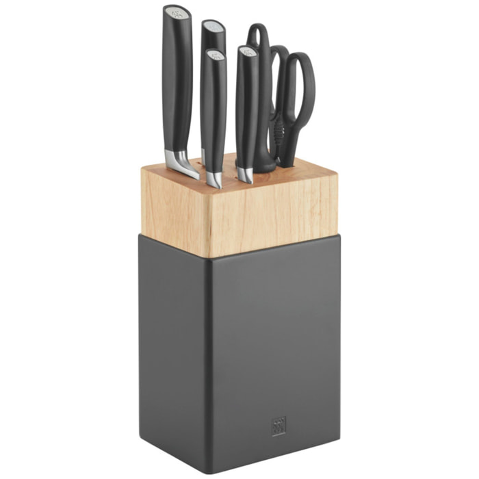 7-pcs, Bloc de couteaux, Argent, Noir mat
