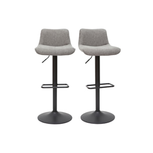 Tabourets de bar réglables pivotants 360° en tissu effet velours texturé gris et métal (lot de 2) BOOST