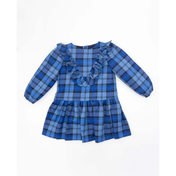 Vestido cuadros azules con volante delantero