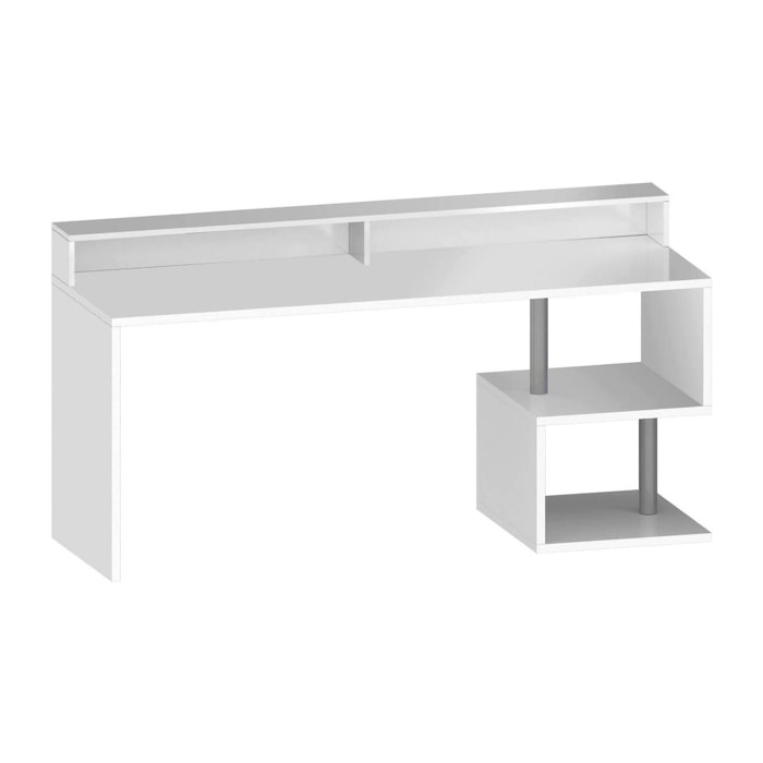 Scrivania Aurigo, Scrittoio lineare con ripiani portaoggetti, Scrivania ufficio multiuso con sopralzo, 180x92,5h60 cm, Bianco