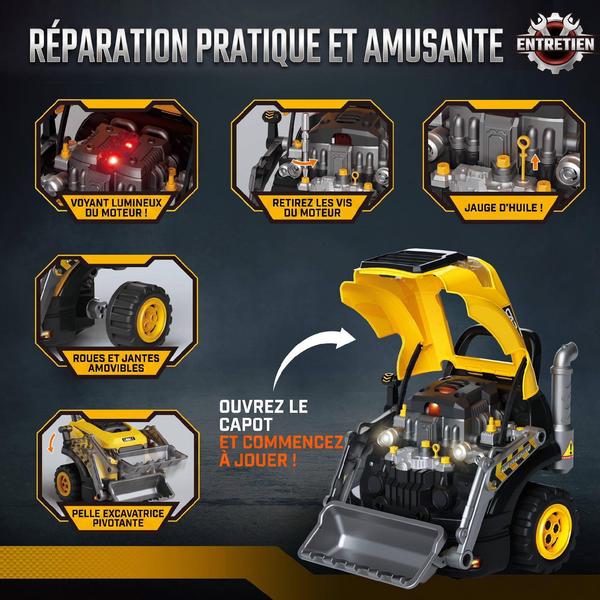 Camion mécano 2 en 1 - jeu d'imitation mécanicien - nombreux accessoires total 68 pièces et effets