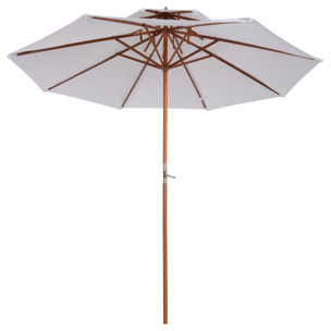 Parasol en bois peuplier droit 2 toits polyester 180 g/m² dia. 2,65 x 2,64H m blanc