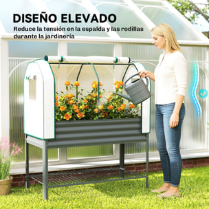Huerto Urbano Elevado con Cubierta de Invernadero de 140 g/m² PE, Mesa de Cultivo de Metal Galvanizado con Estante Inferior y Forro para Cultivo, Plantas y Flores, 120x55x140 cm, Gris Oscuro