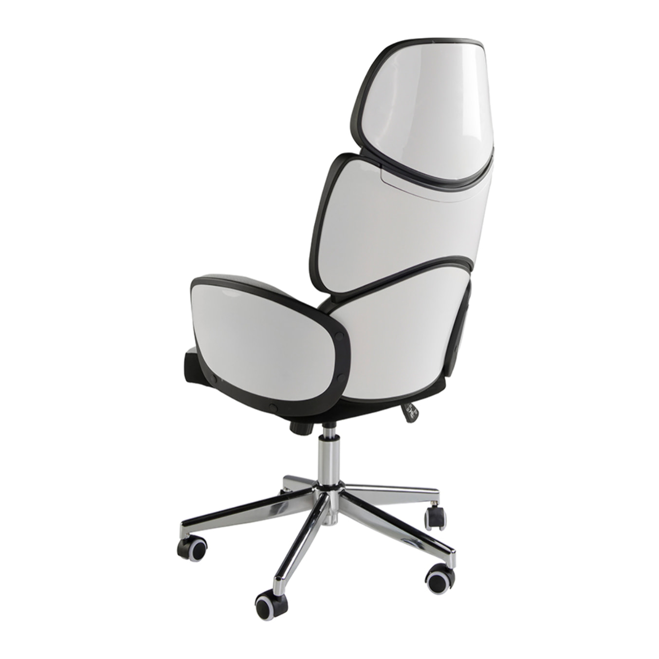 Silla Angel Cerdá oficina giratoria con asiento tapizado en tela gris claro y respaldo de pvc blanco acabado brillo con reposabrazos 64x69x118cm