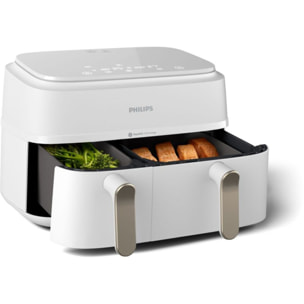 Airfryer PHILIPS NA353/10 friteuse sans huile double panier Blanc/Doré, Série 3000 9L (3+6L)