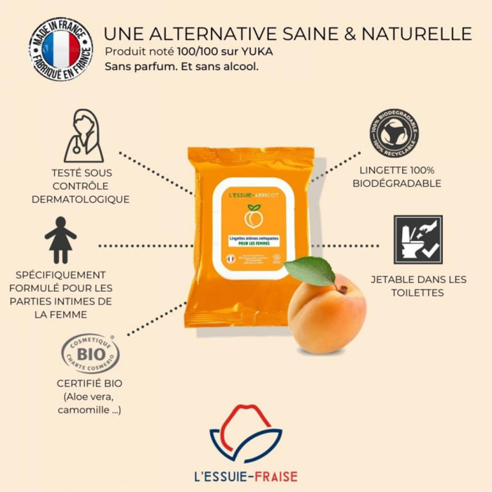 L'Essuie-Abricot - Lingette intime féminine bio - Lot de 5x14 lingettes