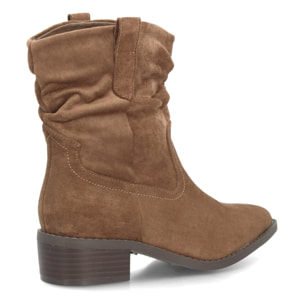 Botines western fruncidos de tacón bajo para mujer