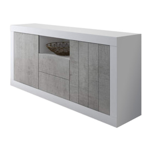 Credenza Moderna Madia Con 2 Ante 2 Cassetti Vano A Giorno Mobile Sala Pranzo Soggiorno Ingresso Senza Maniglie 184x86x42 Cm Bianco Grigio Cemento