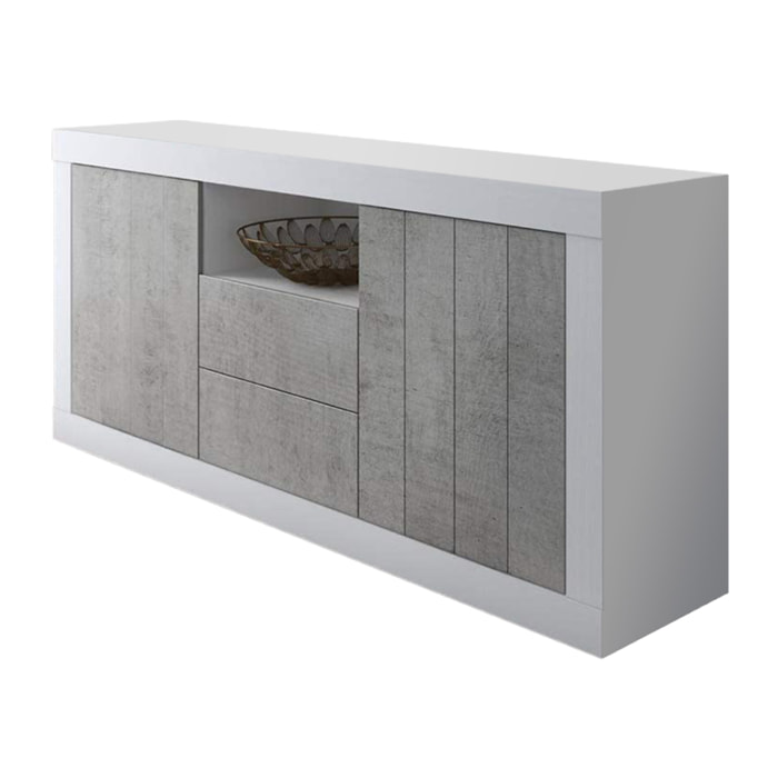 Credenza Moderna Madia Con 2 Ante 2 Cassetti Vano A Giorno Mobile Sala Pranzo Soggiorno Ingresso Senza Maniglie 184x86x42 Cm Bianco Grigio Cemento