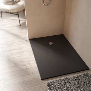 Receveur 120x90x2.6cm Extra-plat en Polybéton Noir Mat Effet Soft-touch - Redécoupable - NELSON
