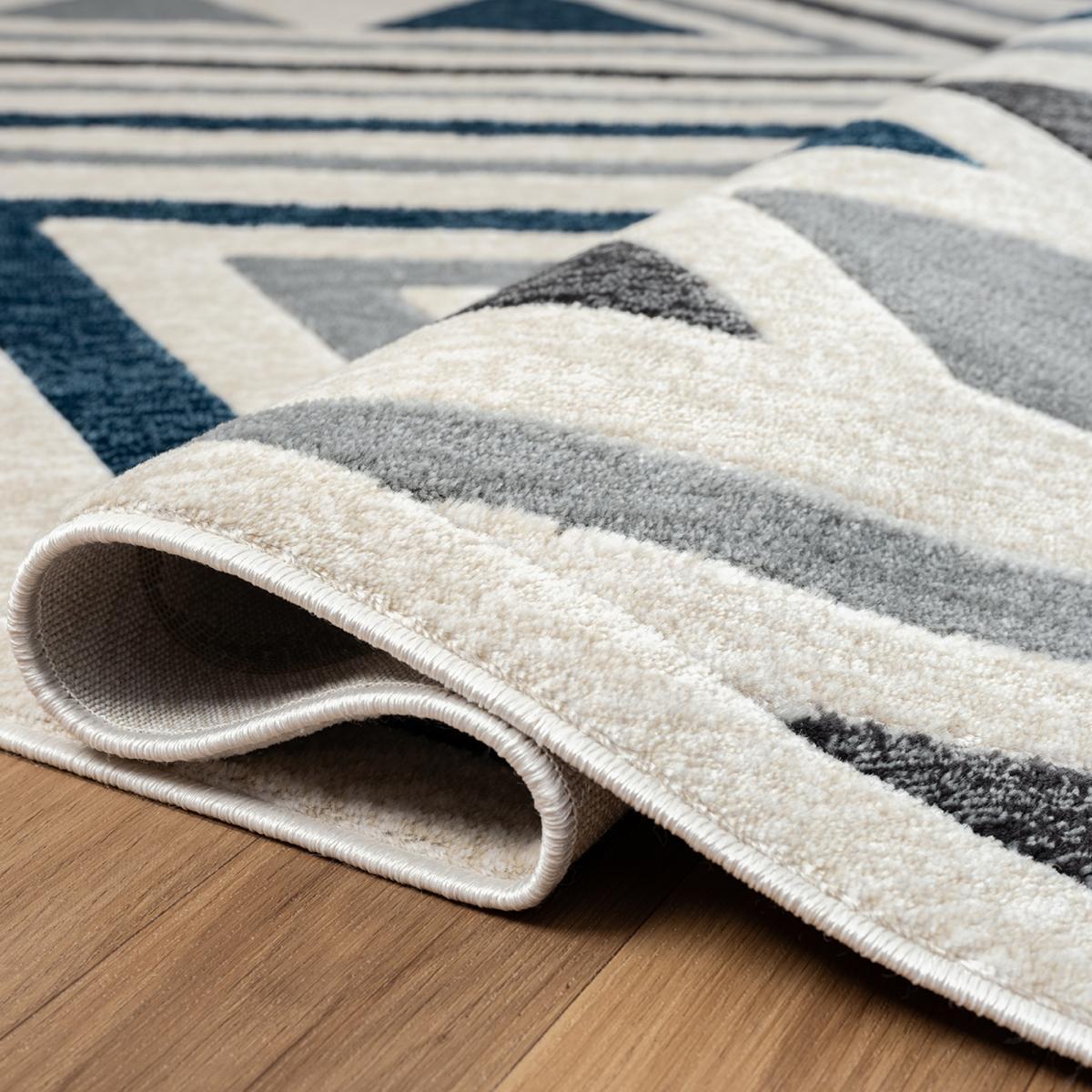 Tapis Koco géométrique Gris, crème et bleu