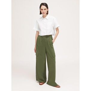 Motivi - Pantalón modelo palazzo cargo en mezcla de lino - Verde