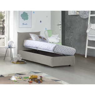 Letto singolo Marina, Letto contenitore con rivestimento in tessuto, 100% Made in Italy, Apertura laterale, adatto per materasso Cm 80x190, Beige