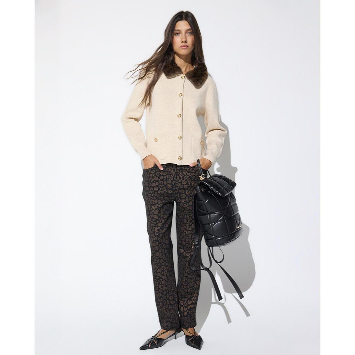 Pantaloni elasticizzati con stampa leopardata