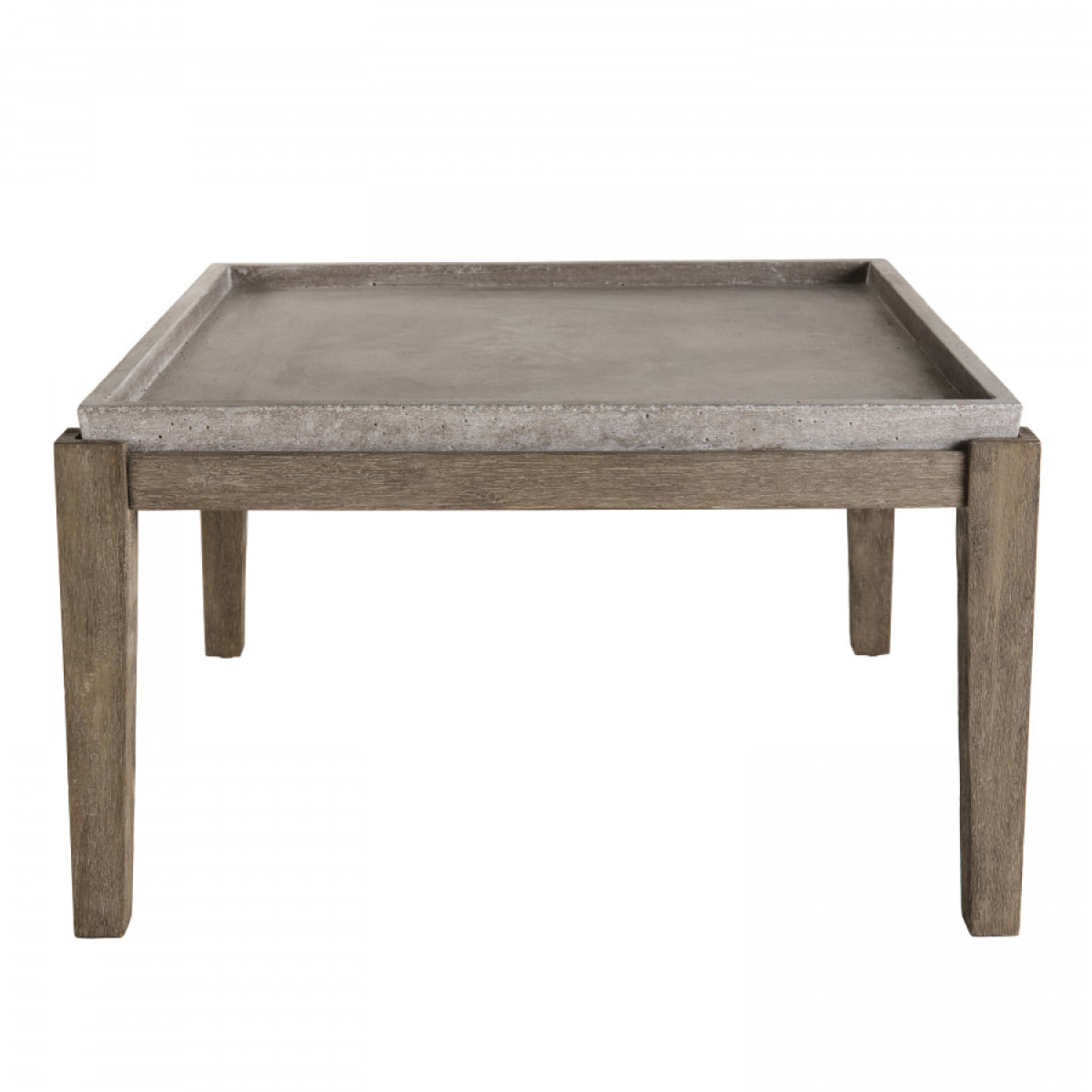 HANS - Table basse de jardin carrée béton 83x83 cm pieds en bois Acacia